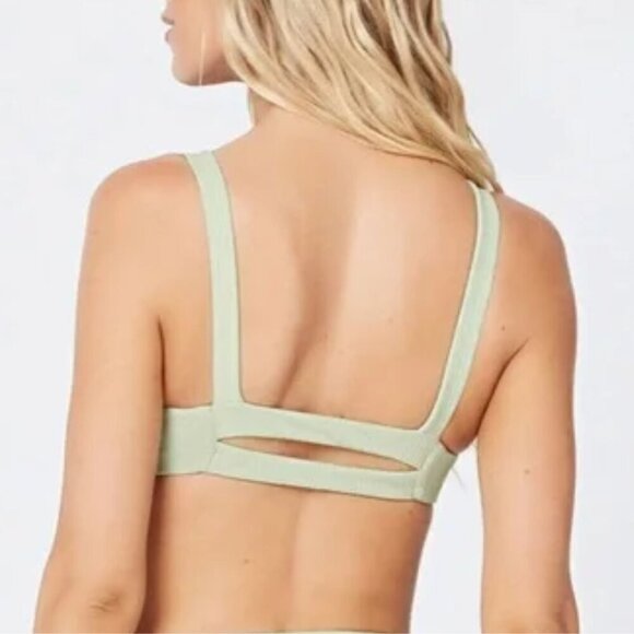 NWT l*space Everyday Pursuits Jess Pointelle Rib Bikini Top in Light Olive Sz. S - Picture 3 of 6